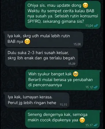 Screenshot chat testimoni pelanggan SPI2RO